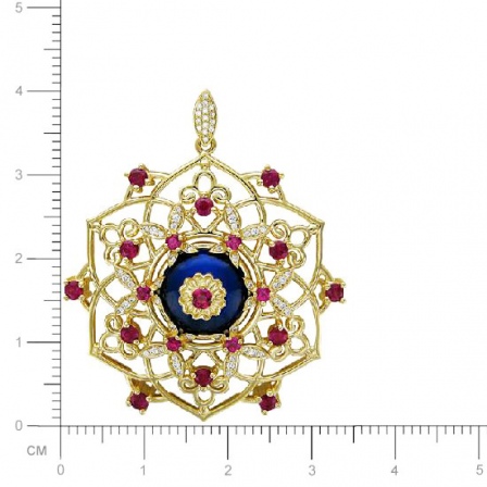 Подвеска Цветок с бриллиантами, рубинами, вставкой из эмали из желтого 750 (арт. 325760)