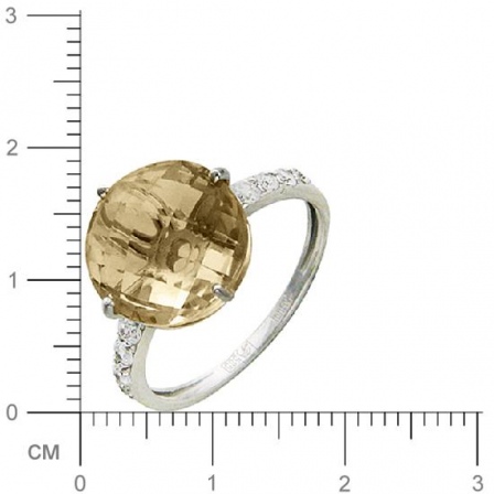 Кольцо с кварцем, фианитами из белого золота (арт. 327260)
