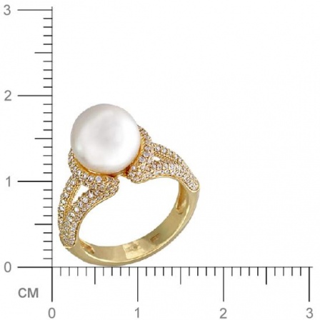 Кольцо с бриллиантами, жемчугом из желтого золота 750 пробы (арт. 327950)