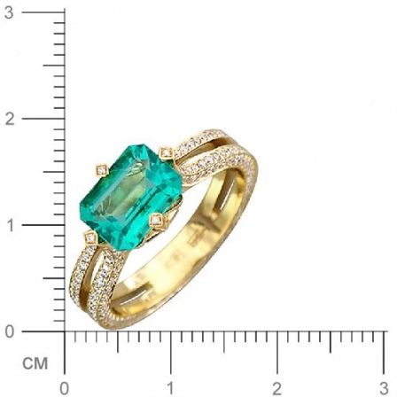 Кольцо с бриллиантами, изумрудом из желтого золота 750 пробы (арт. 328311)