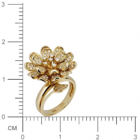 Кольцо Цветок с бриллиантами из желтого золота 750 пробы (арт. 332914)