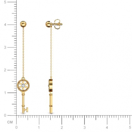 Серьги Ключики с бриллиантами из желтого золота (арт. 332933)