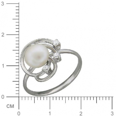 Кольцо с фианитами, жемчугом из серебра (арт. 334830)