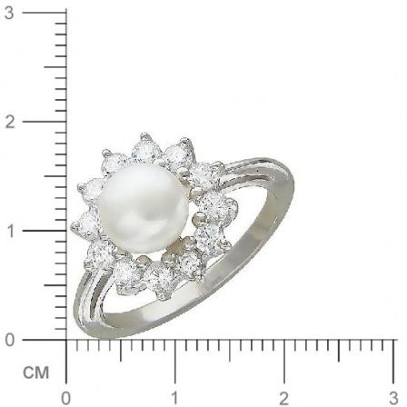 Кольцо с жемчугом, фианитами из серебра (арт. 336076)