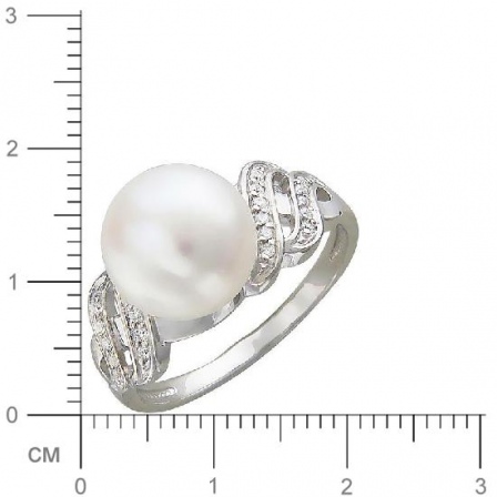 Кольцо с жемчугом, фианитами из серебра (арт. 336078)