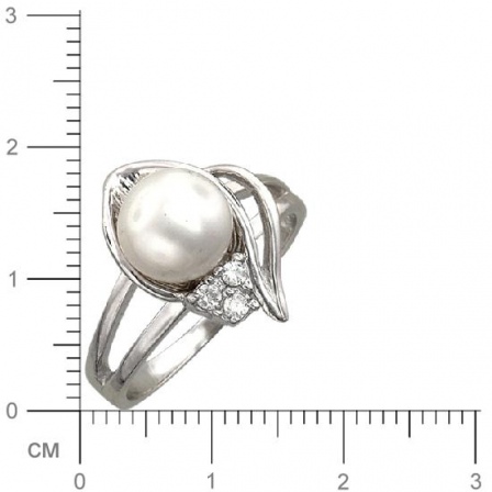 Кольцо с жемчугом, фианитами из серебра (арт. 336238)