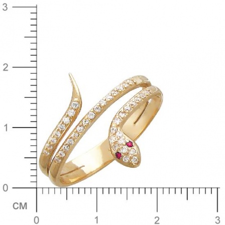 Кольцо Змейка с рубинами, фианитами из красного золота (арт. 336624)