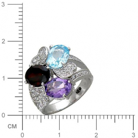 Кольцо с аметистом, гранатом, топазом, фианитами из серебра (арт. 337151)