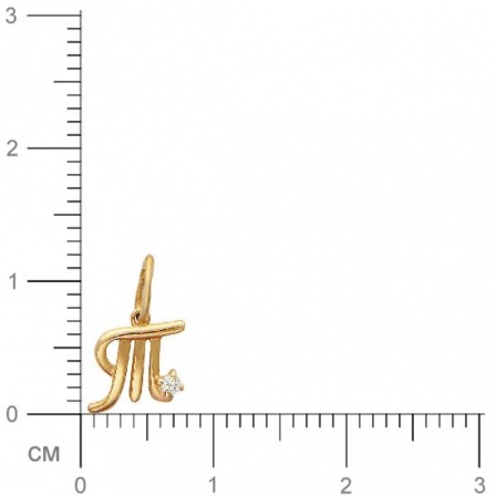 Подвеска буква "Т" с фианитом из красного золота (арт. 341529)