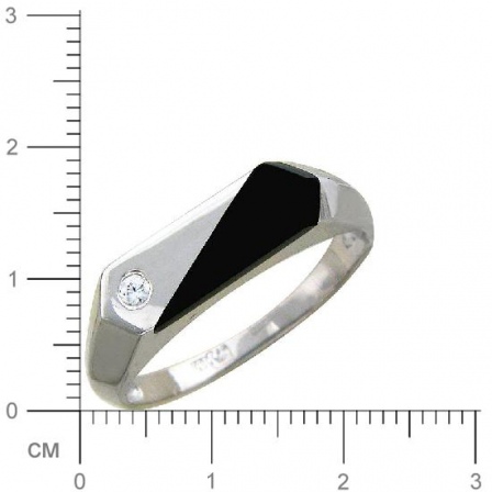 Кольцо с фианитом, ониксом из белого золота (арт. 344630)