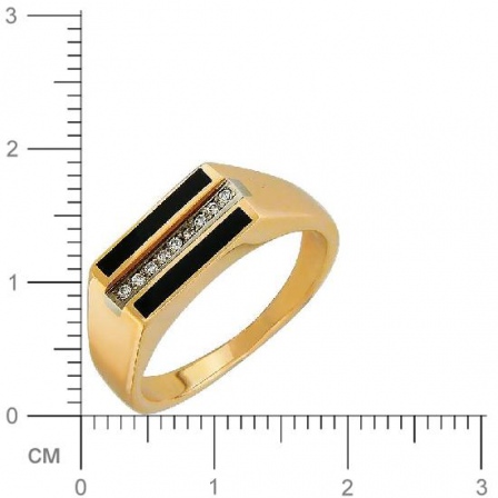 Кольцо с фианитами, ониксами из комбинированного золота (арт. 344635)