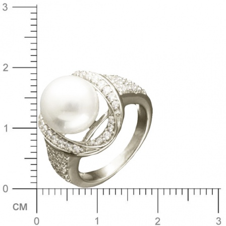Кольцо с жемчугом, фианитами из серебра (арт. 345948)
