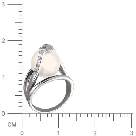 Кольцо с жемчугом, фианитом из серебра (арт. 348758)