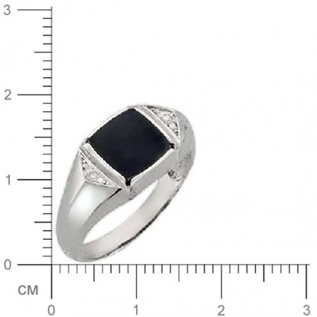 Кольцо с ониксом, фианитами из серебра (арт. 349163)