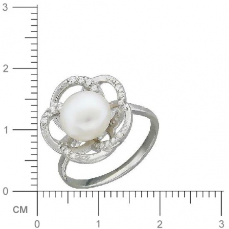 Кольцо Цветок с жемчугом, фианитами из серебра (арт. 349311)