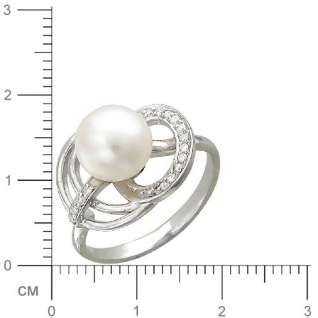 Кольцо с жемчугом, фианитами из серебра (арт. 349316)
