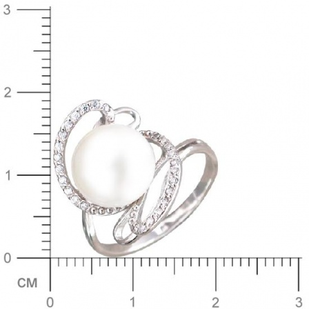Кольцо с жемчугом, фианитами из серебра (арт. 349326)