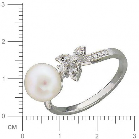 Кольцо Цветок с жемчугом, фианитами из серебра (арт. 349345)