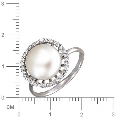 Кольцо с жемчугом, фианитами из серебра (арт. 349367)