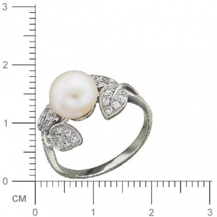 Кольцо Листики с фианитами, жемчугом из серебра (арт. 349375)