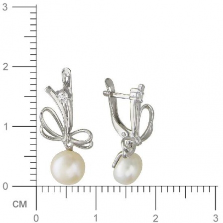 Серьги Бантики с жемчугом, фианитами из серебра (арт. 349451)