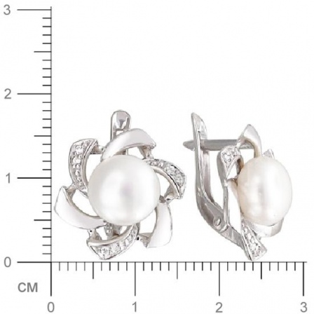 Серьги Цветы с жемчугом, фианитами из серебра (арт. 349463)