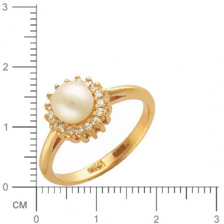 Кольцо с 1 жемчугом, 17 фианитами из красного золота  (арт. 351216)