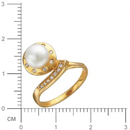 Кольцо с 1 жемчугом, 15 фианитами из красного золота  (арт. 351219)