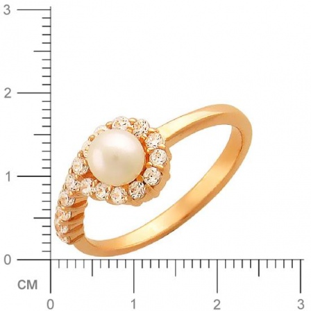Кольцо с 1 жемчугом, 17 фианитами из красного золота  (арт. 351227)