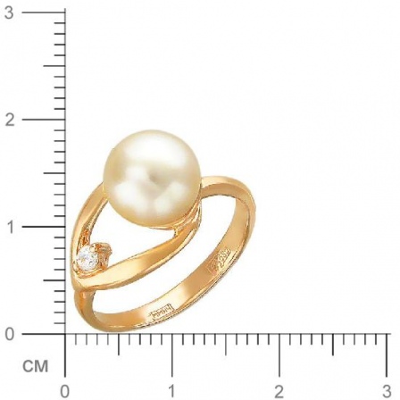 Кольцо с 1 жемчугом, 1 фианитом из красного золота  (арт. 351230)