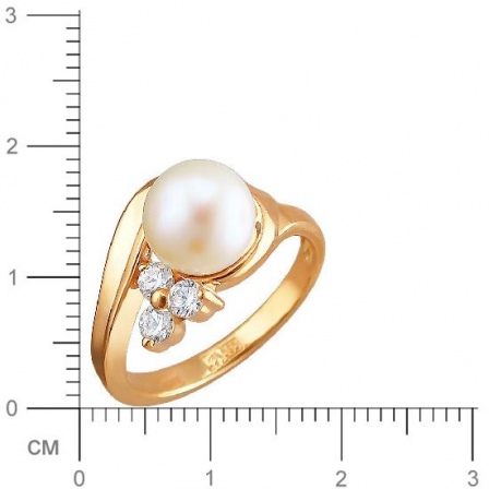 Кольцо с 1 жемчугом, 3 фианитами из красного золота  (арт. 351233)
