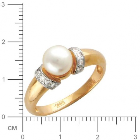 Кольцо с 1 жемчугом, 12 фианитами из красного золота  (арт. 351246)