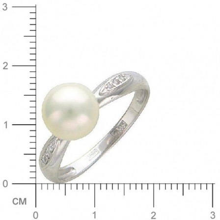 Кольцо с 1 жемчугом, 6 фианитами из белого золота  (арт. 351277)