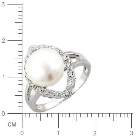 Кольцо с жемчугом, фианитами из серебра (арт. 351843)