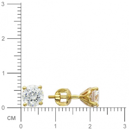 Серьги с 2 фианитами из жёлтого золота (арт. 353016)