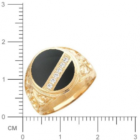 Кольцо с 2 ониксами, 6 фианитами из красного золота  (арт. 353494)