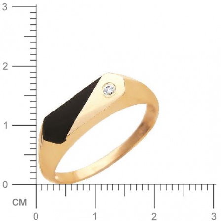 Кольцо с 1 ониксом, 1 фианитом из желтого золота  (арт. 353497)