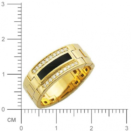 Кольцо Звенья цепи с 1 ониксом, 20 фианитами из жёлтого золота  (арт. 353509)