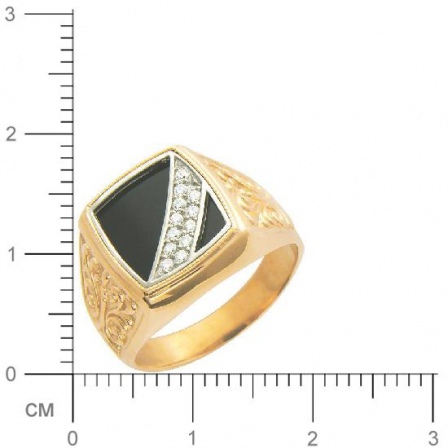 Кольцо с 1 ониксом, 12 фианитами из комбинированного золота  (арт. 353519)