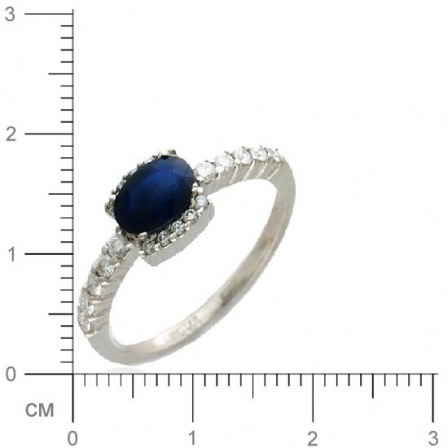 Кольцо с 20 бриллиантами, 1 сапфиром из белого золота 750 пробы (арт. 357914)