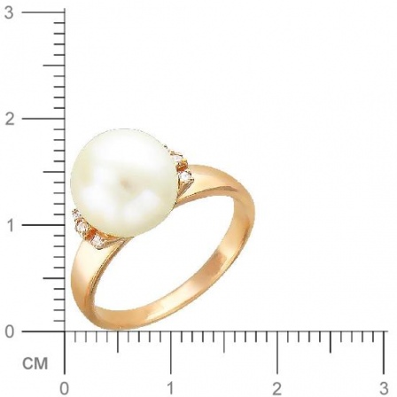 Кольцо с 1 жемчугом, 6 фианитами из красного золота  (арт. 358537)