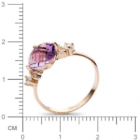 Кольцо с 1 аметистом, 6 фианитами из красного золота  (арт. 358544)