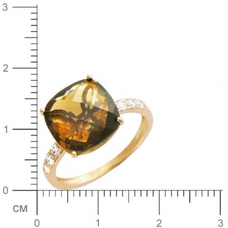Кольцо с 1 кварцем, 6 фианитами из красного золота  (арт. 358549)