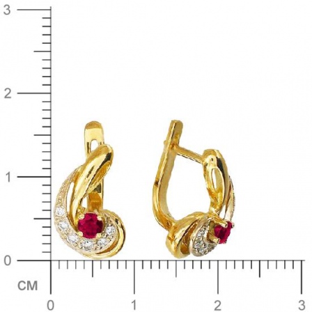 Серьги с 12 бриллиантами, 2 рубинами из комбинированного золота  (арт. 361910)