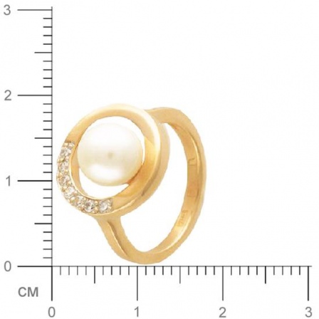 Кольцо с 1 жемчугом, 7 фианитами из красного золота  (арт. 362003)