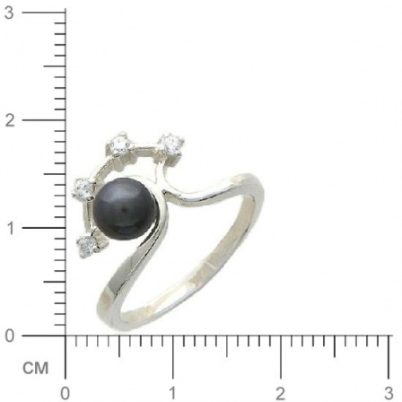 Кольцо с 1 черным жемчугом, 4 фианитами из серебра 925 пробы (арт. 362068)