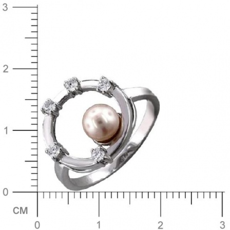 Кольцо с 1 жемчугом, 5 фианитами из серебра 925 пробы (арт. 362070)