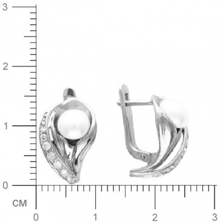 Серьги с жемчужинами, фианитами из серебра 925 пробы (арт. 362878)