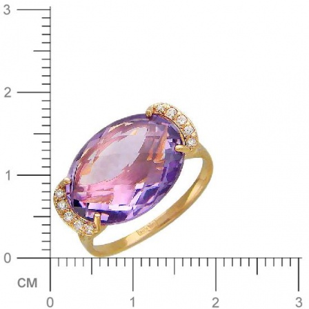 Кольцо с 1 аметистом, 10 фианитами из красного золота  (арт. 363719)