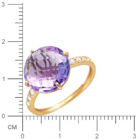 Кольцо с 1 аметистом, 8 фианитами из красного золота  (арт. 363745)